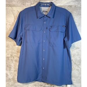 Eddie Bauer Men's Med Blue Moisture Wicking Woven Tech Shirt Short Sleeve Casual